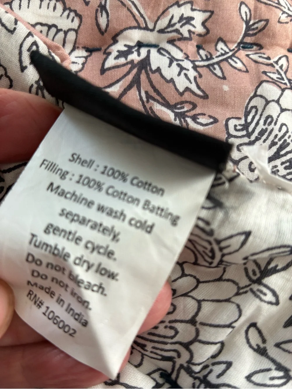 Rachel Zoe Block Print Quilt Set Queen 100% Cotton Floral Mauve Black Reversible